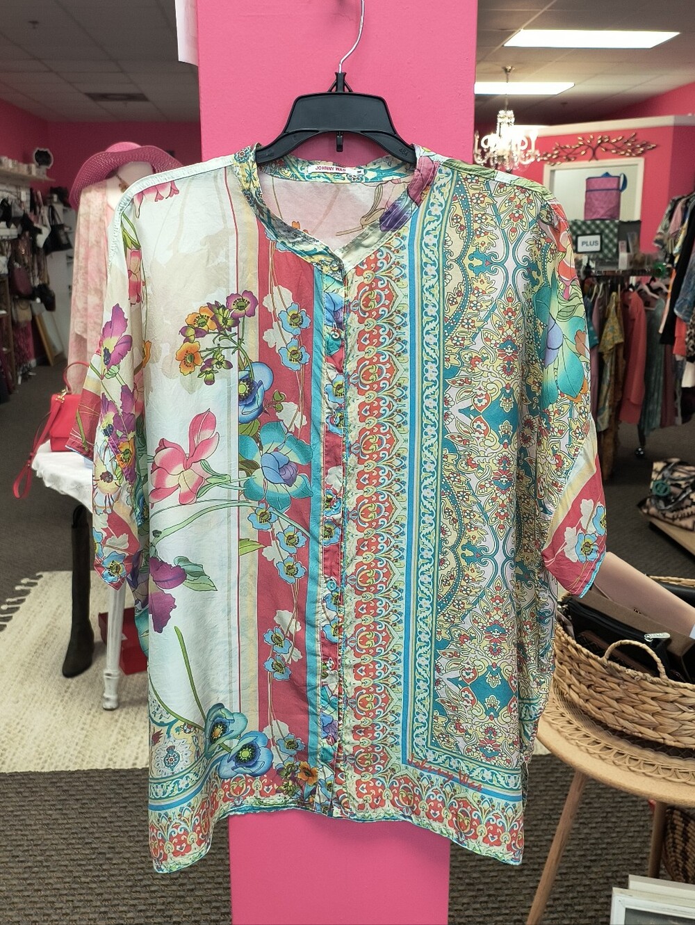 JOHNNY WAS Silk Women Floral Patchwork Blouse M - Picture 2 of 8